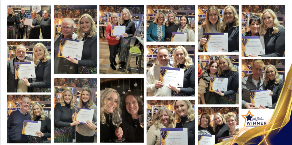 All Star Business Awards 2022, showing the winners and their certificates.